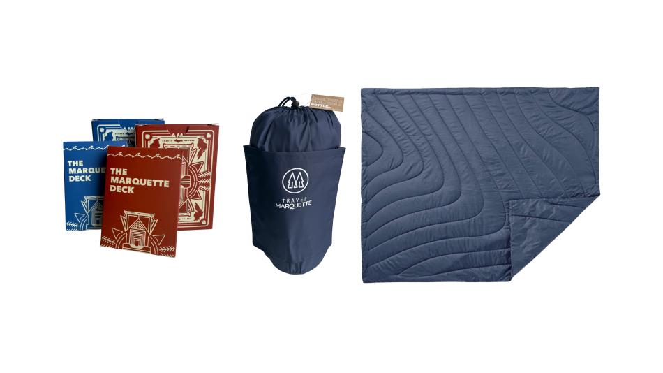 brew pass prizes: Marquette deck of cards and wave recycled outdoor blanket