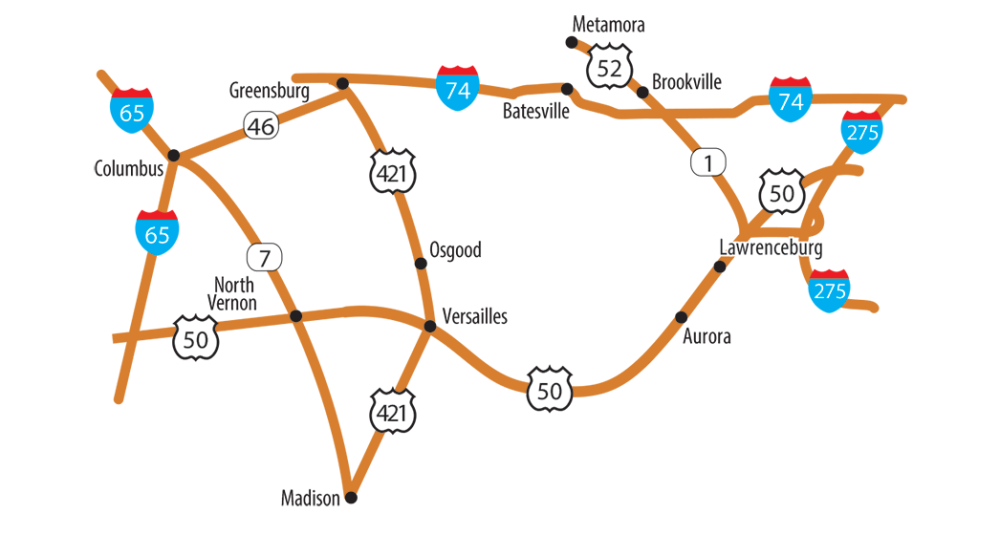 Southeast Indiana Coffee Trail Map