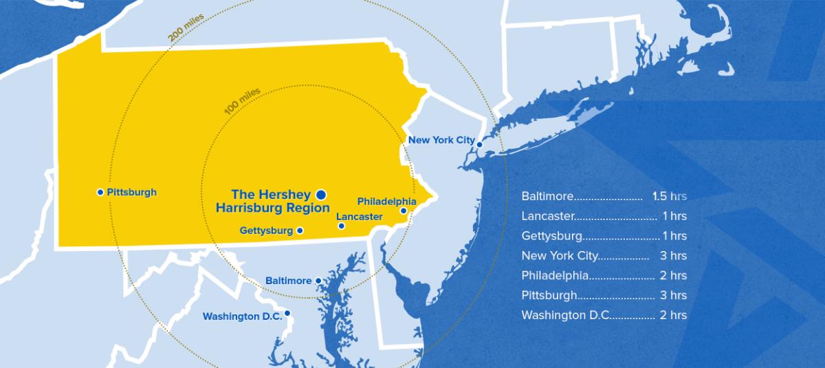 Map of Hershey Harrisburg Region