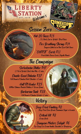 Liberty Station menu made special for Gamehole Con