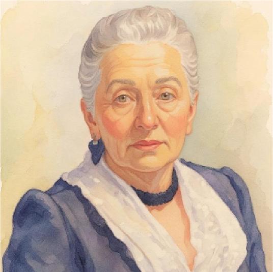 A watercolor and artist rendition of Isabella Bird based off historical photos used for storytelling purposes only.