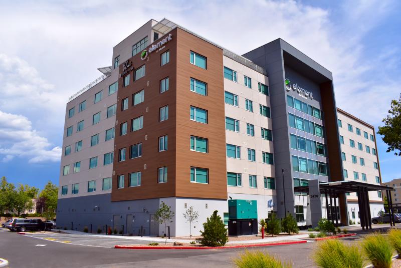 An image of the exterior of the Element by Westin Albuquerque Uptown hotel.