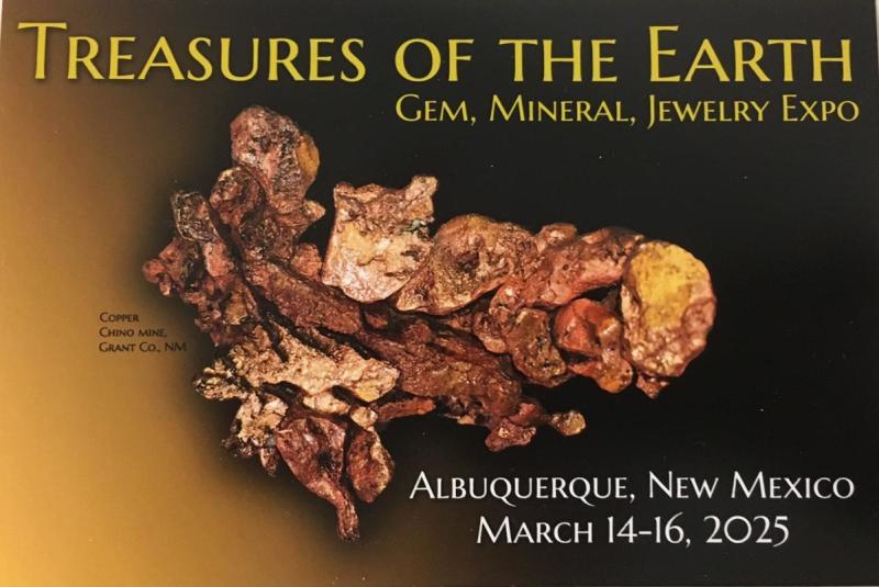 Graphic advertising the Treasures of the Earth Gem, Mineral and Jewelry Expo