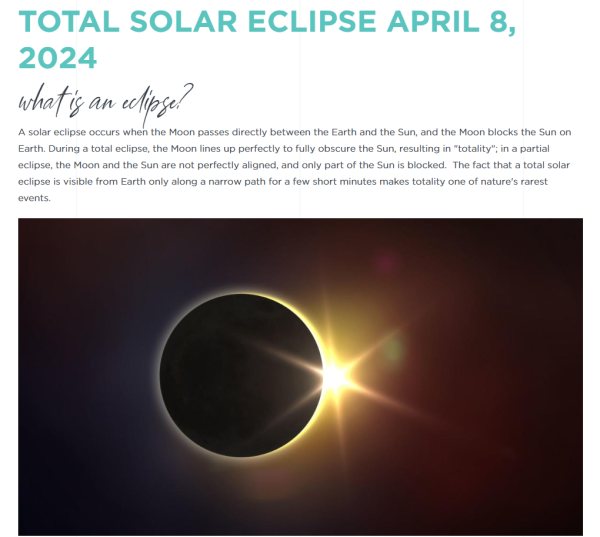 A screenshot of Visit Tempe's website showing a picture of an eclipse alongside some text about what an eclipse is.