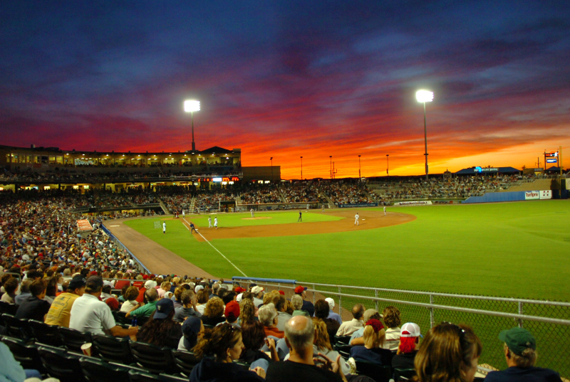 Sunset during a baseball game at Coca-Cola Park, home of the Lehigh Valley IronPigs