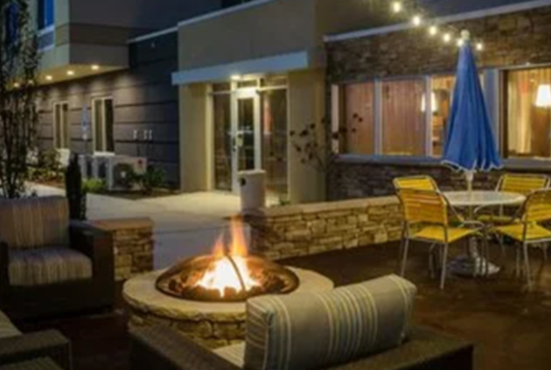 back patio for the Fairfield Inn and Suites North in Fayetteville, NC showcasing their firepit