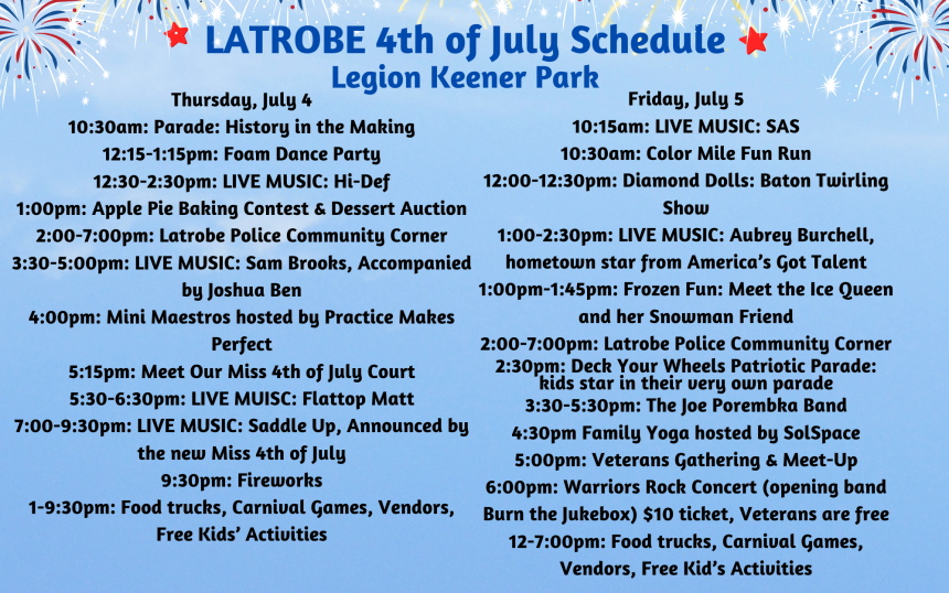 Latrobe Fourth of July Celebration Schedule