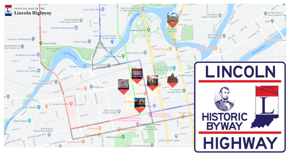 Lincoln Highway Map with Markers