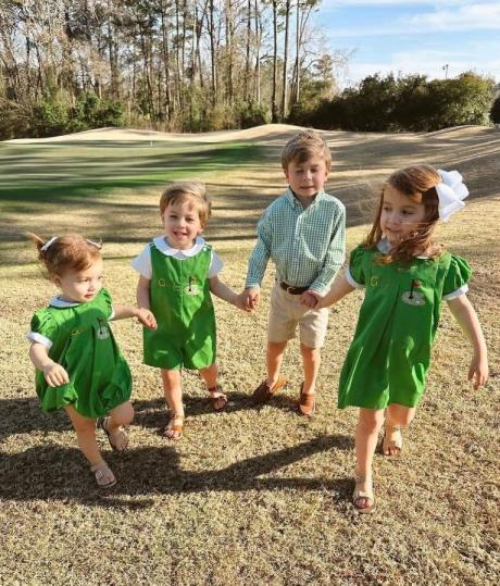 Children dressed in golf themed outfits from Posh Tots.