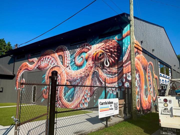 The District Artisan Market building with octopus mural