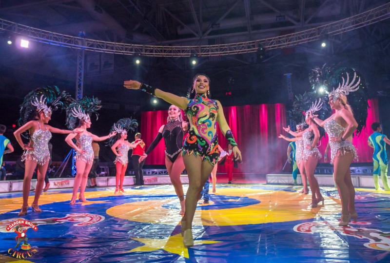 Performers perform during a performance of the Garden Bros Nuclear Circus