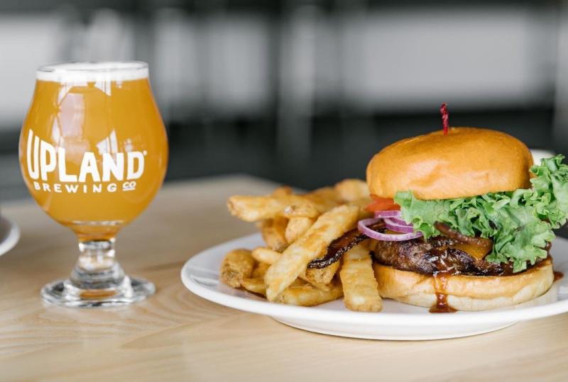 Burger, fries, and beer from Upland Brewpub