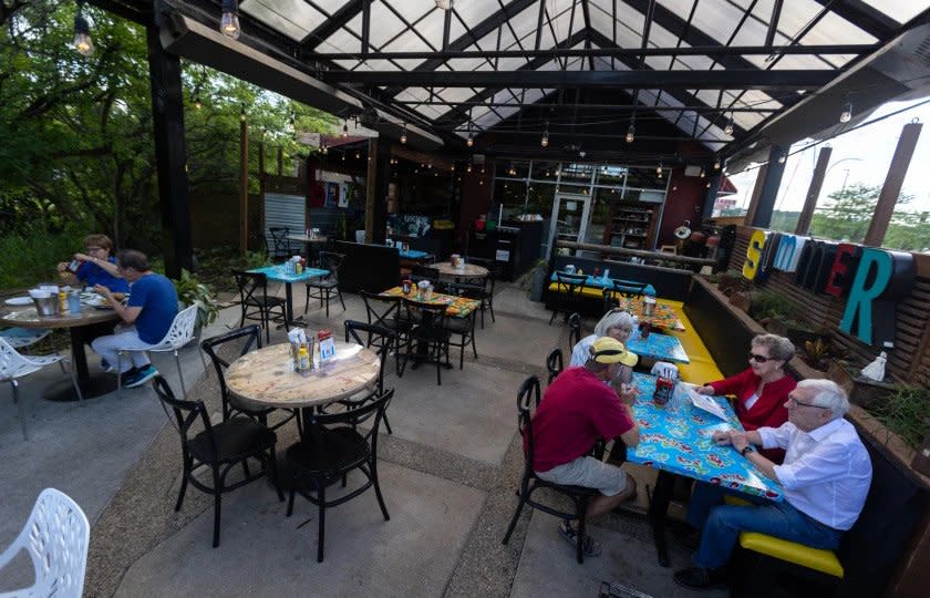 Diners outside at Hot Chip Burger Bar