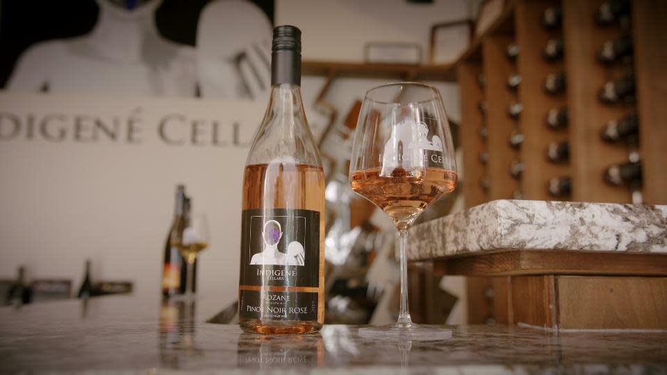 Indigene Cellars Wine bottle and glass