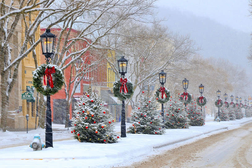 Holiday Decorations on main street downtown Wellsboro