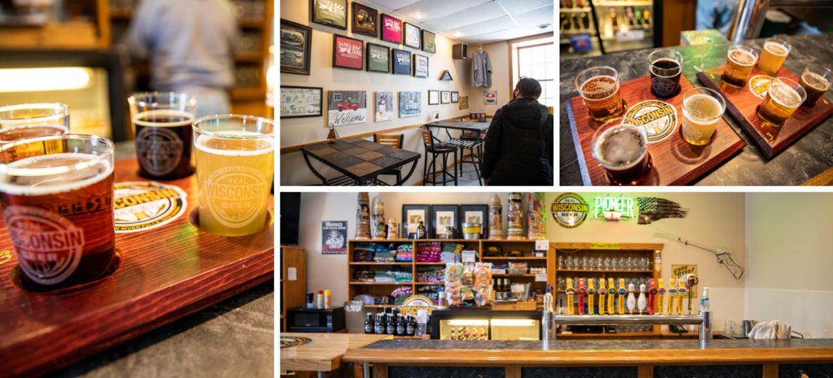Collage of photos of the different brews from Sand Creek Brewing Company in Black River Falls, WI