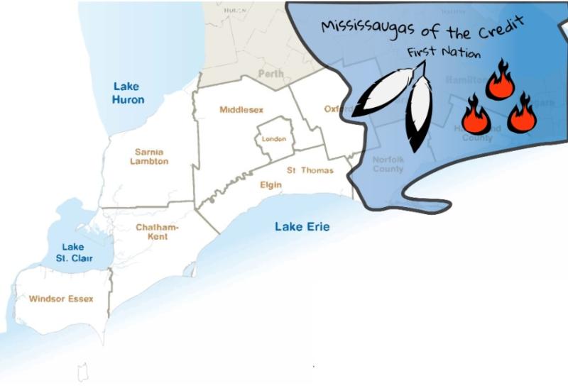 Mississaugas of the Credit First Nation territory over map