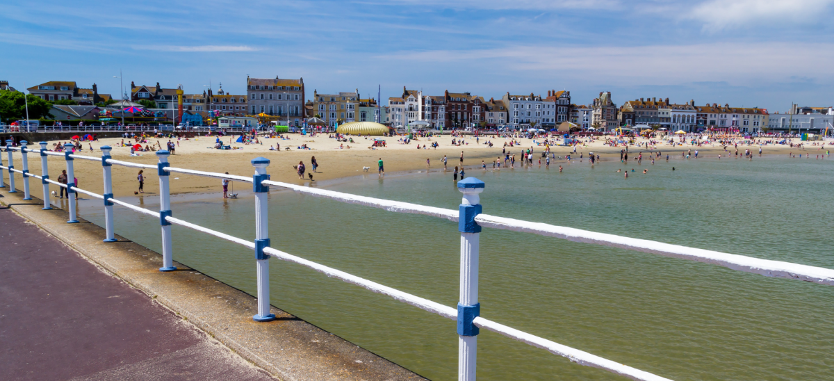 View of Weymouth Beach in the summer from the Pavilion