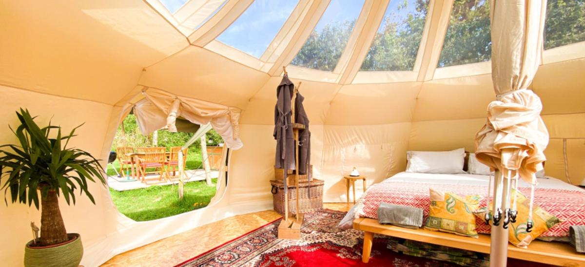 Inside the stargazing tent at Coppet Hill campsite in Dorset