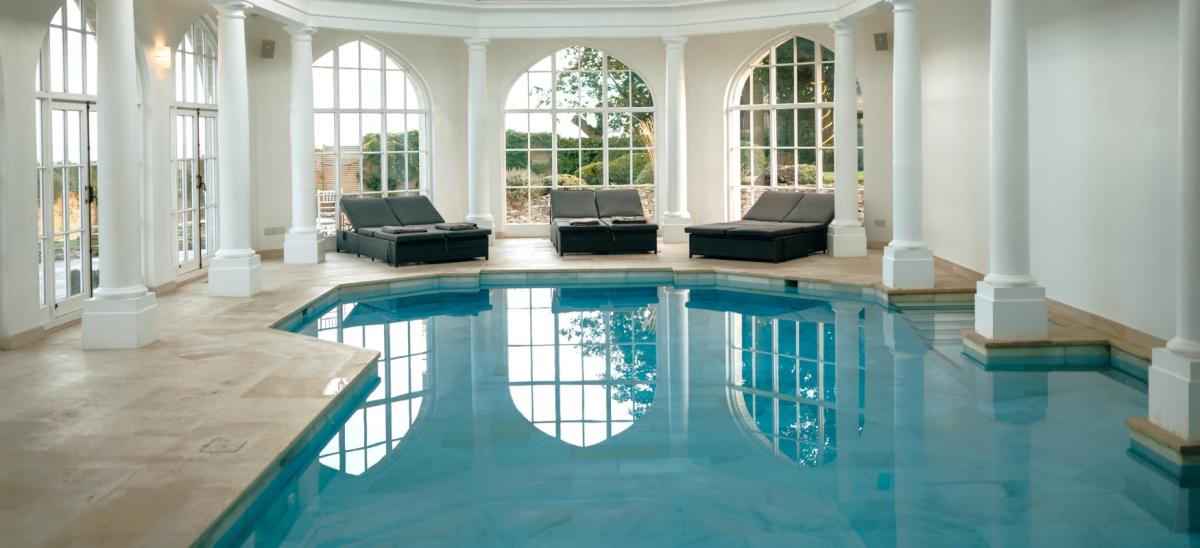 Indoor swimming pool at Pennsylvania Castle in Dorset