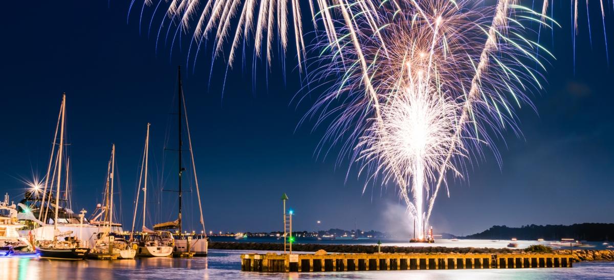 Fireworks at Poole Quay in Dorset during the summer. Photo credit Owen Vachell.