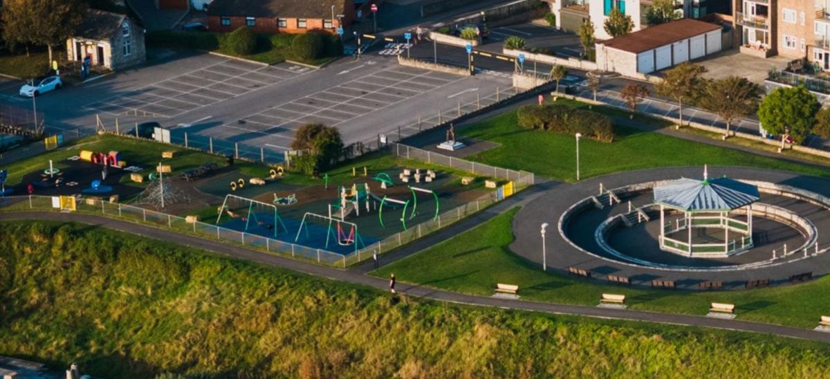 Swanage Recreation Ground children's' play area and Bandstand