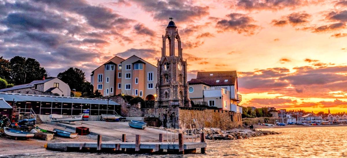 Swanage sunset and Wellington Clock Tower
