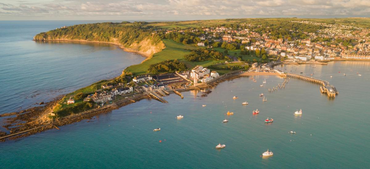 Aerial view of The Downs in Swanage, Dorset