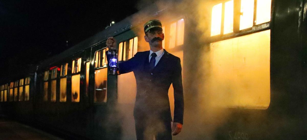 The Polar Express conductor at Swanage Railway's Christmas event in 2023