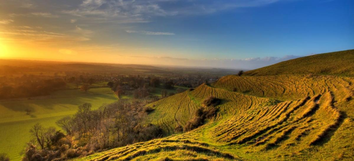 View from Hambledon Hill, Dorset at sunset