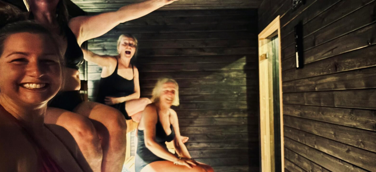 Four women inside Swanage Bay Sauna in Dorset