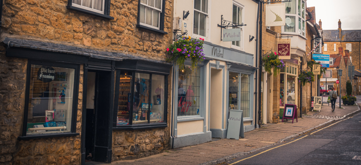 Shops along Cheap St Sherborne