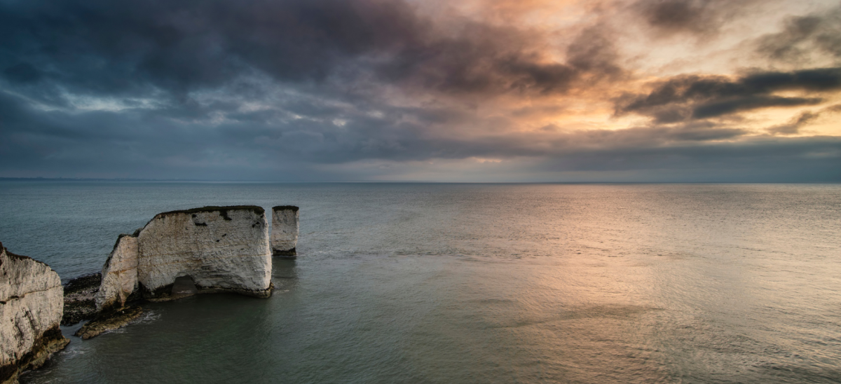 Old Harry Rocks with a moody, cloudy sky