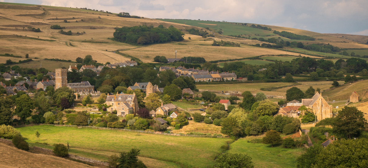 Aerial photo of Abbotsbury village in the summer