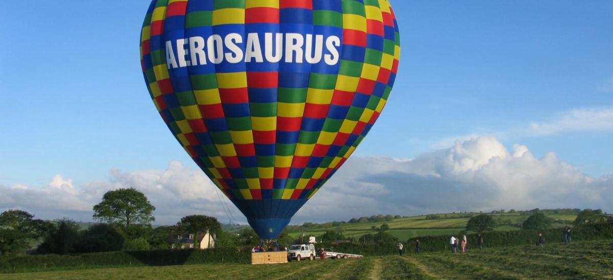 Aerosaurus hot air balloon ready for takeoff in Dorset