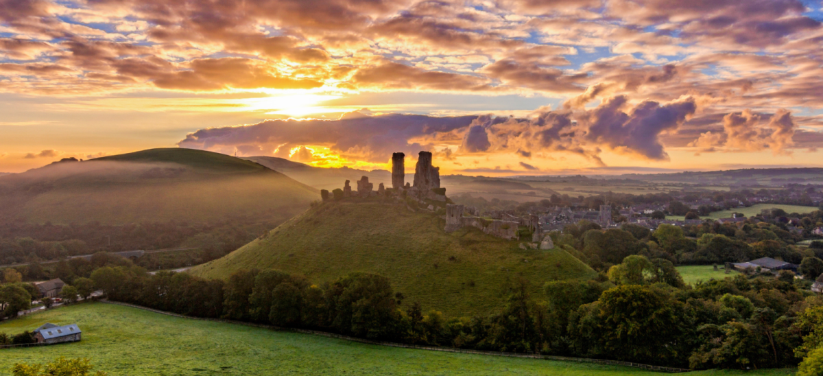 Corfe Castle at sunrise copyright Martin Dolan