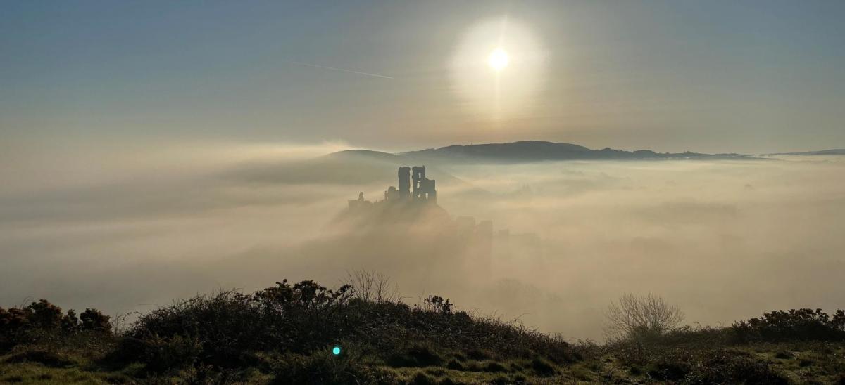 Corfe Castle in the mist, taken by Walx Dorset