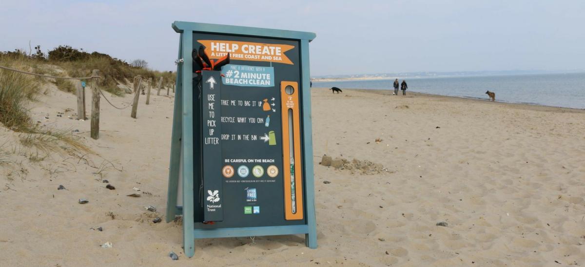 2 Minute beach clean information board at Studland, Dorset