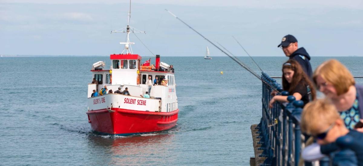 City Cruises Poole's Solent Scene boat arriving at Swanage Pier in Dorset