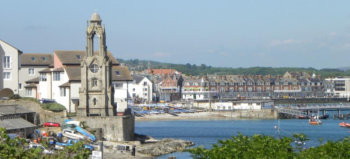 Wellington Clock Tower overlooking Swanage Bay in Dorset