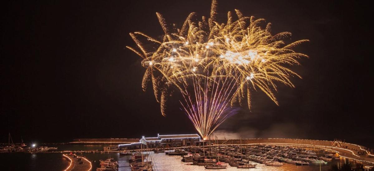 Fireworks over The Cobb, Lyme Regis in Dorset