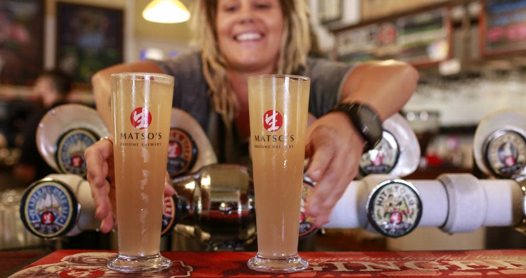 Two drinks being served at Matso's Brewery.jpg