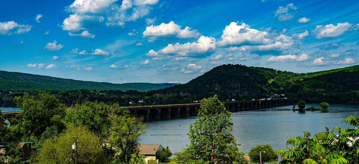 Scenic Overlook with Susquehanna River in the foreground and the Rockville Bridge crossing the river.