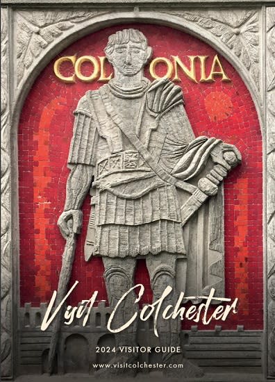 The cover of Colchester's 2024 Visitor Guide, depicting a concrete mural of a Roman soldier