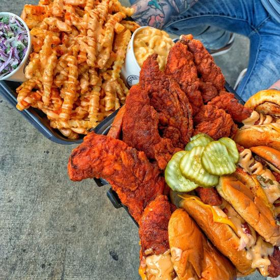 Hot chicken and sides from Daves Hot Chicken