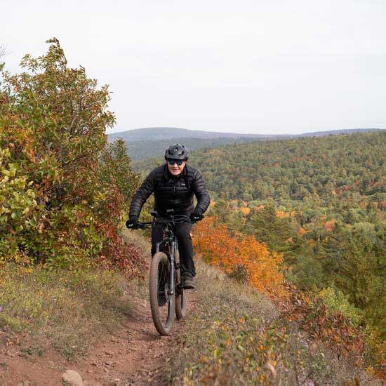 Gordon Ramsay exploring Copper Harbor's mountain bike trails.