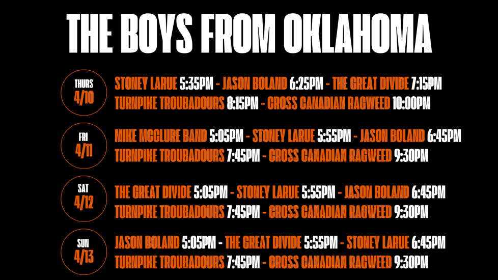 Boys From Oklahoma Concert Times