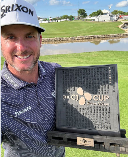 Byron Nelson winner Taylor Pendrith with trophy