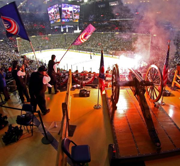 Cannon fire during Columbus Blue Jackets game