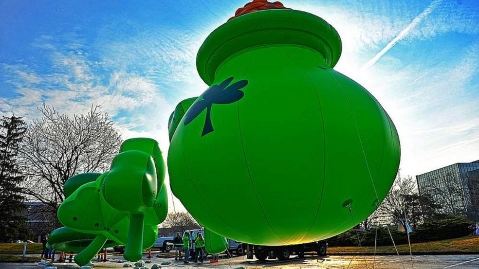 Giant, green St. Patrick's Day parade balloons
